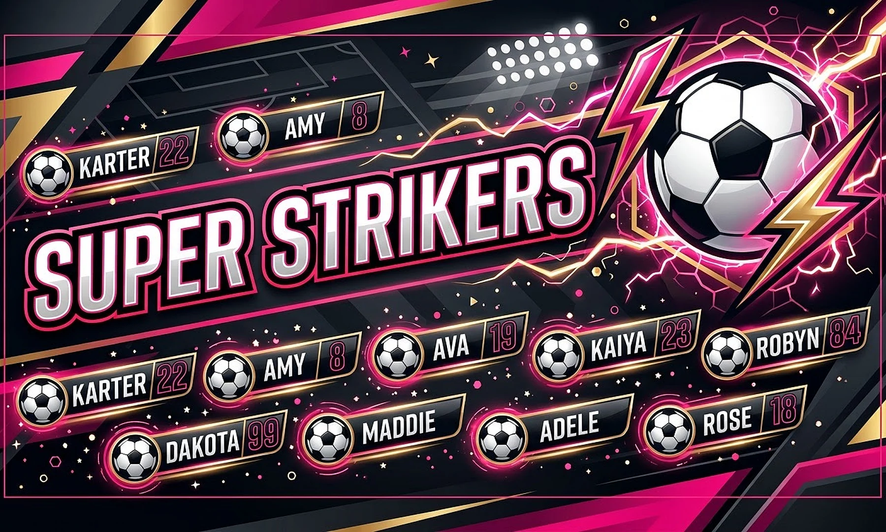 Super Strikers soccer team banner created with AI