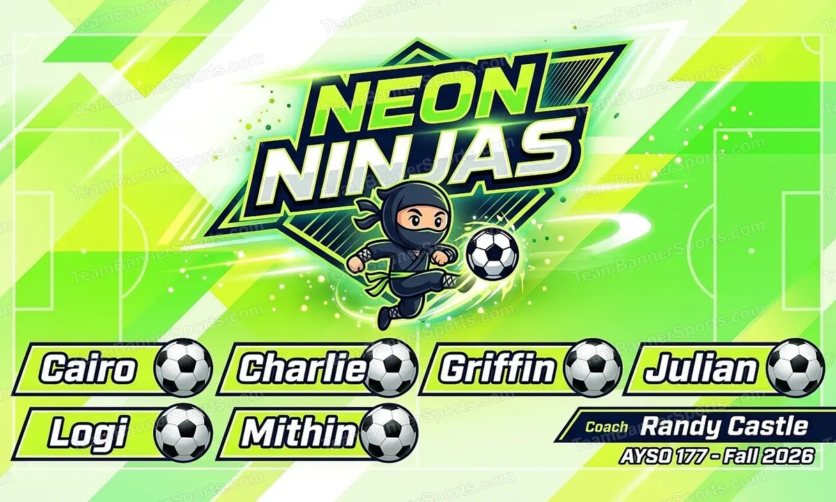 Neon Ninjas soccer team banner created with AI