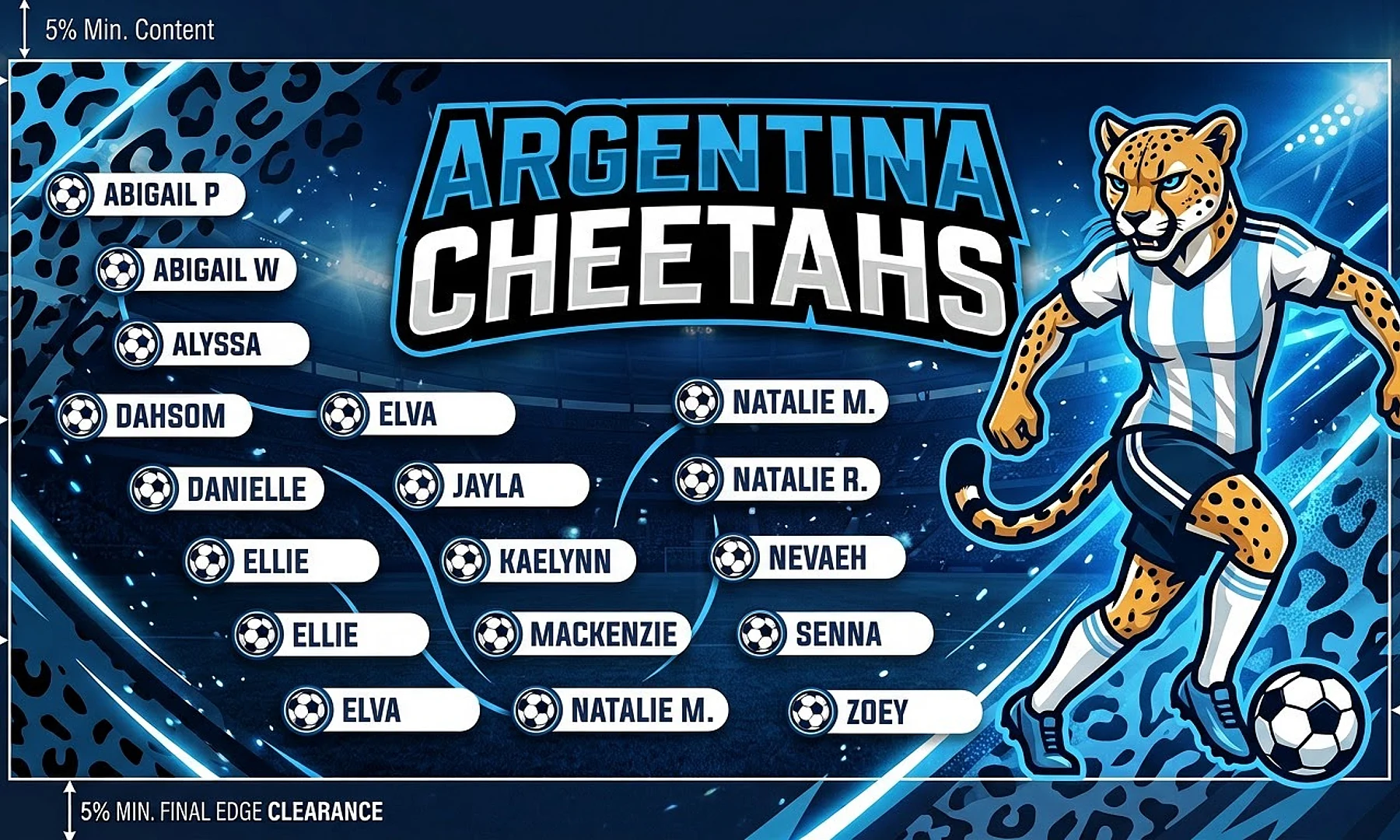 Argentina Cheetahs soccer team banner created with AI