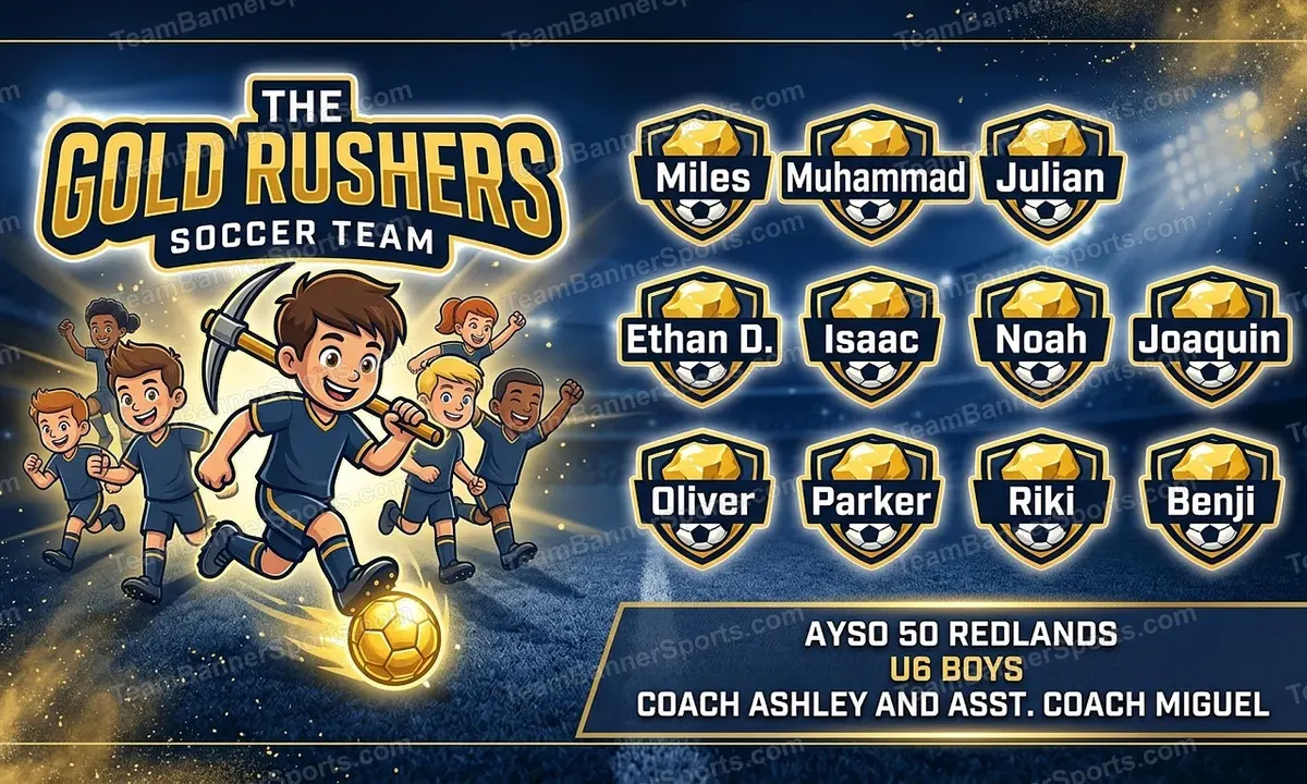 The Gold Rushers soccer team banner created with AI