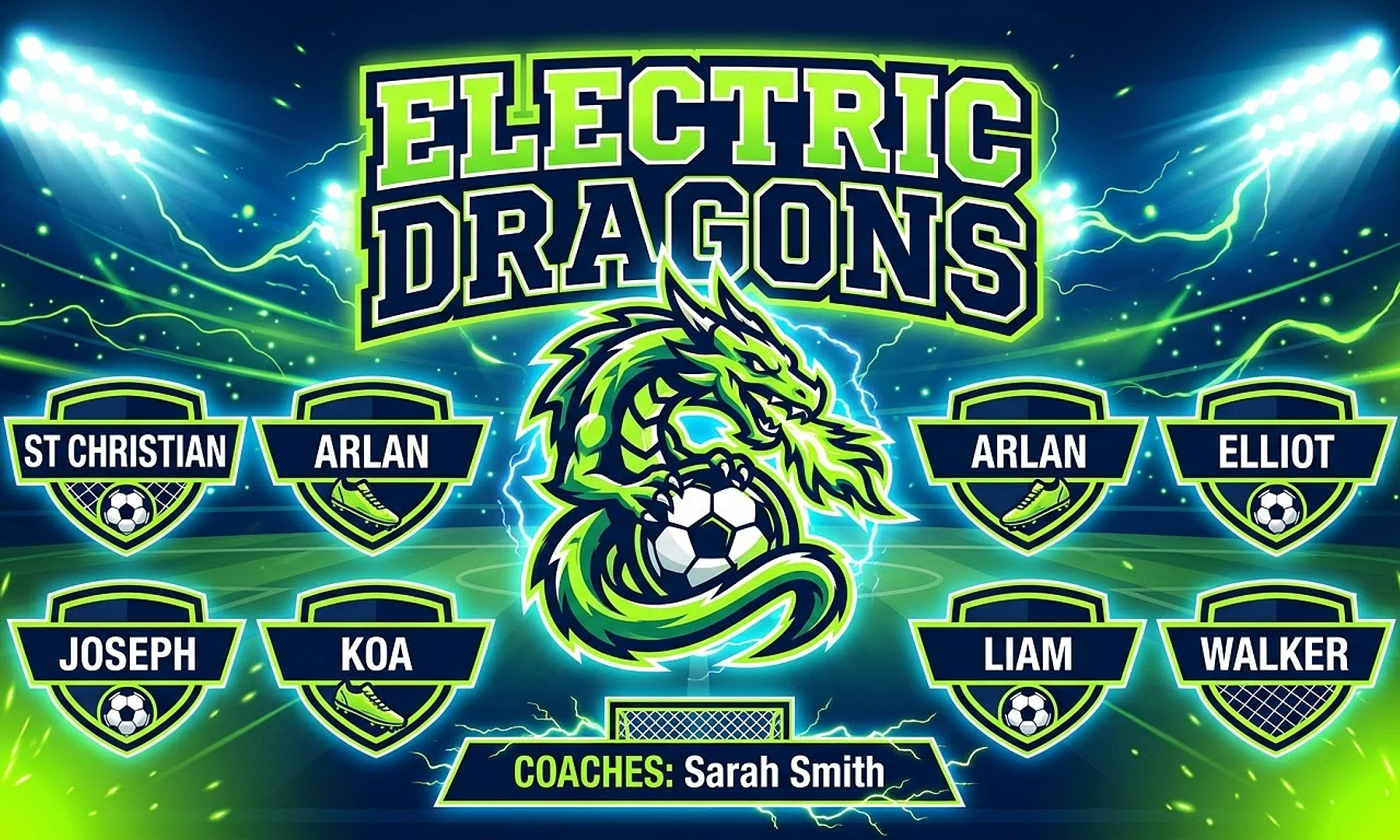 electric dragons soccer team banner created with AI