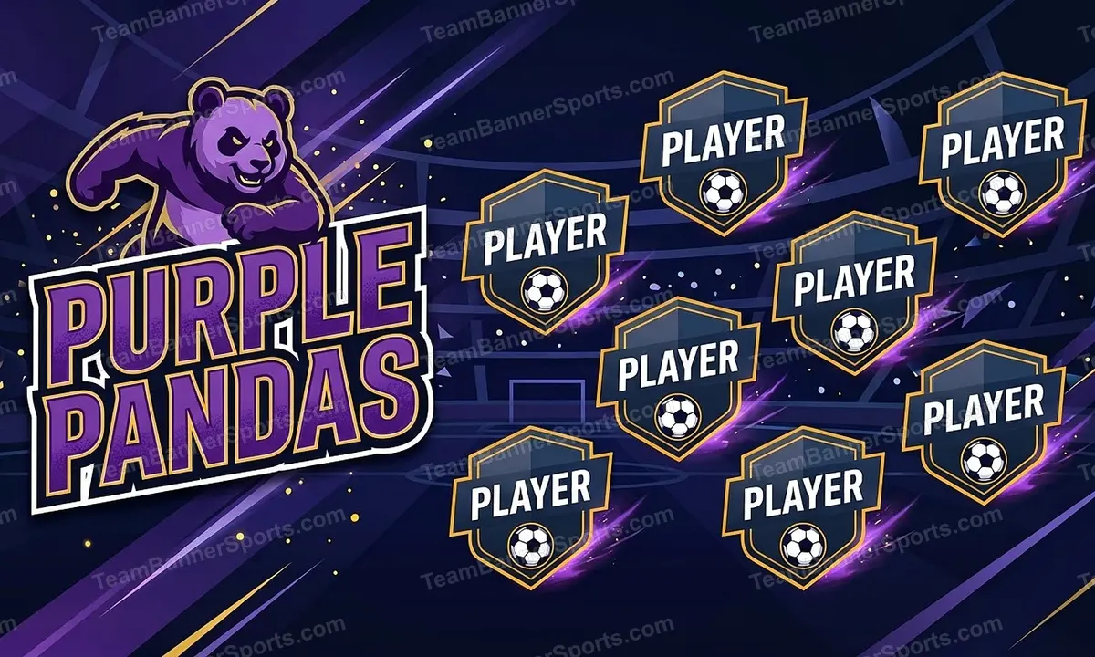 Purple Pandas soccer team banner created with AI