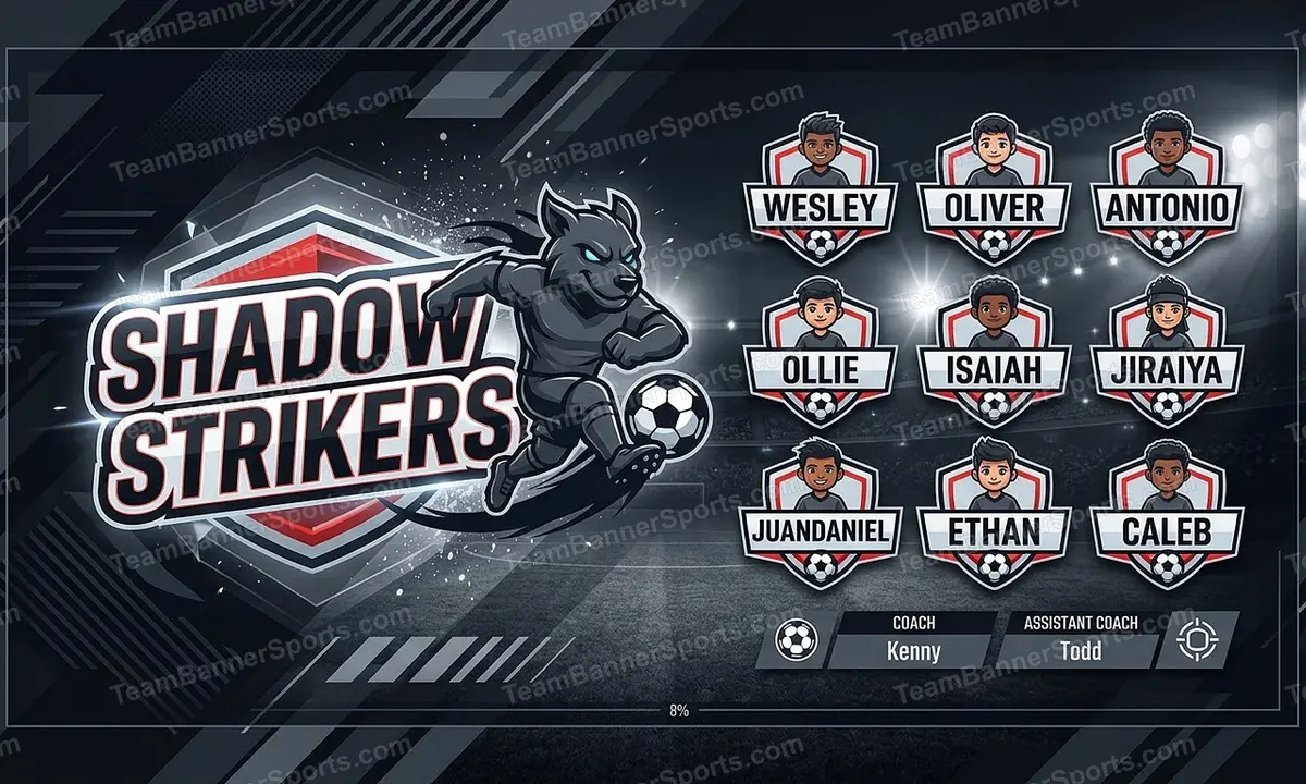 Shadow Strikers soccer team banner created with AI