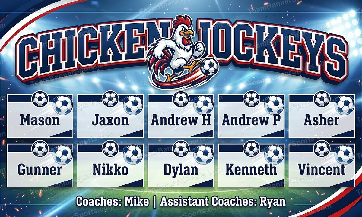 Chicken Jockeys soccer team banner created with AI