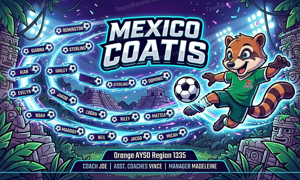 Mexico Coatis soccer team banner created with AI