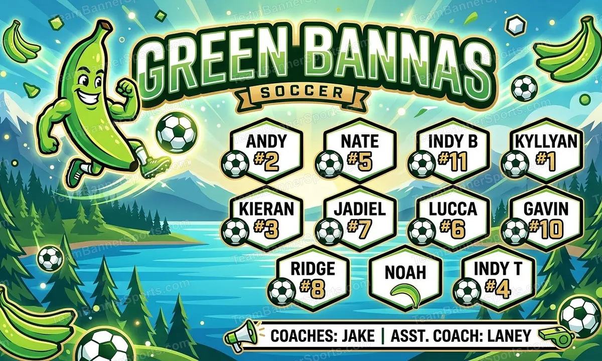 Green Bannas soccer team banner created with AI