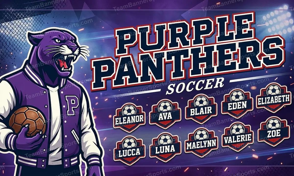 Purple Panthers soccer team banner created with AI