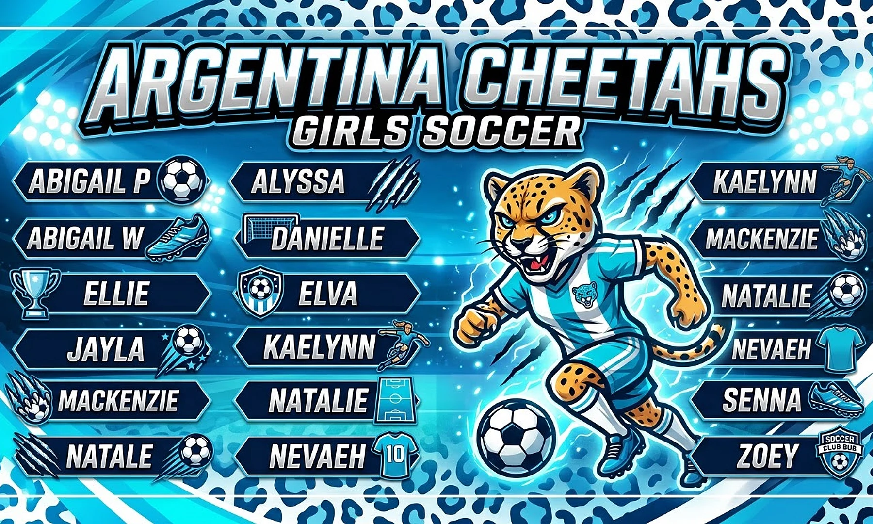 Argentina Cheetahs soccer team banner created with AI