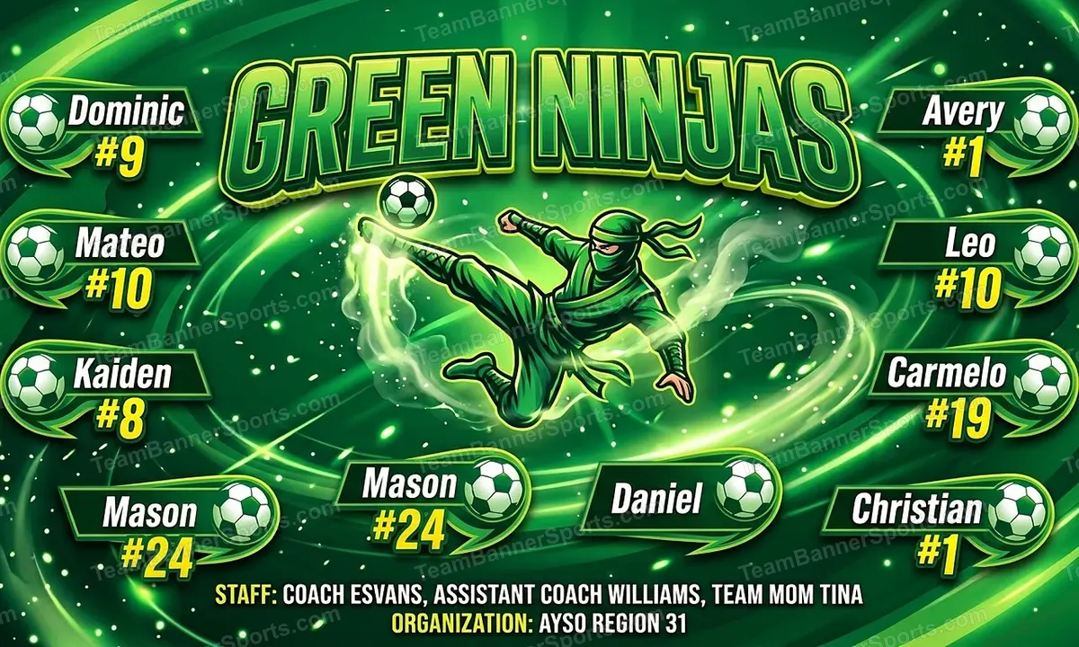 Green Ninjas soccer team banner created with AI