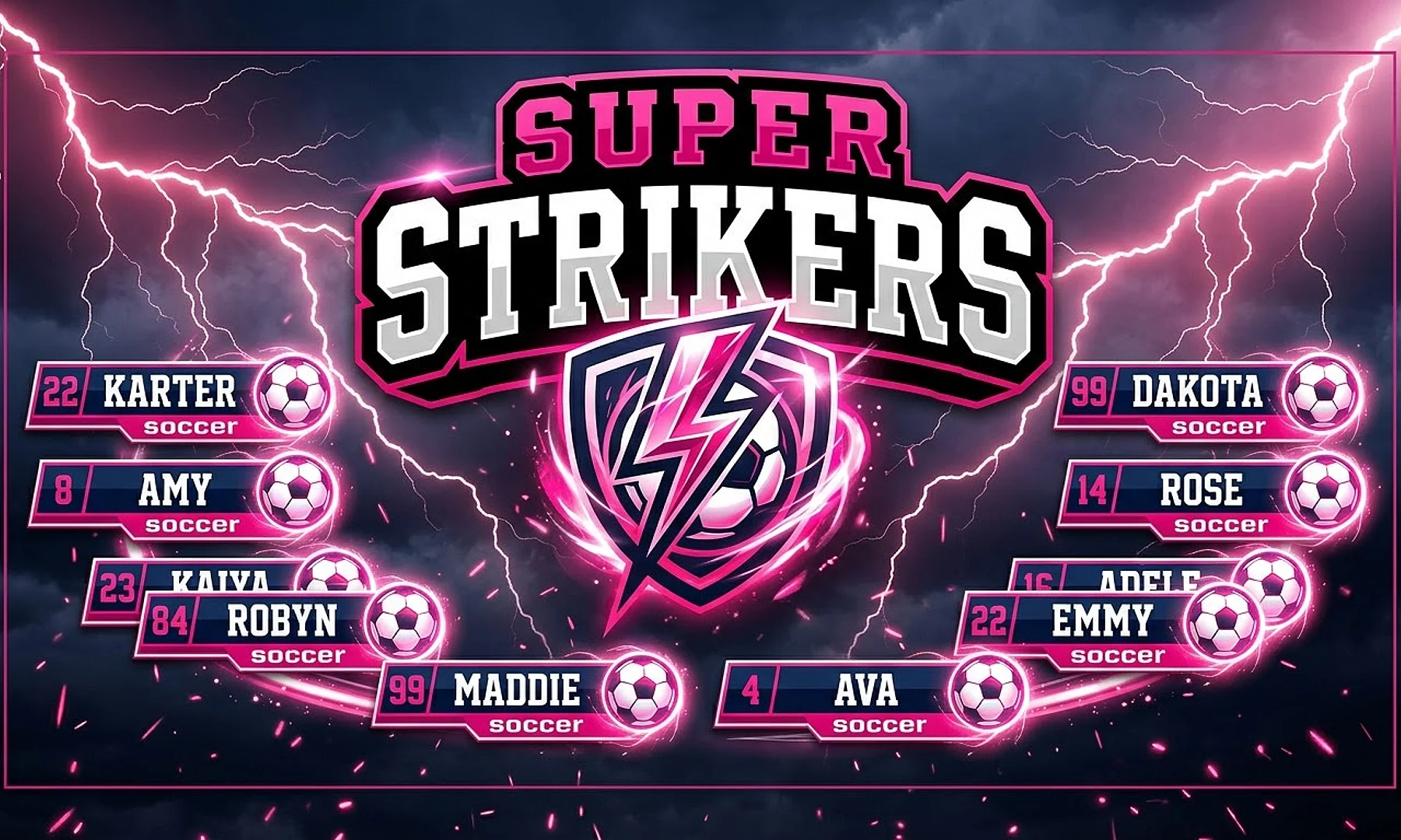 Super Strikers soccer team banner created with AI