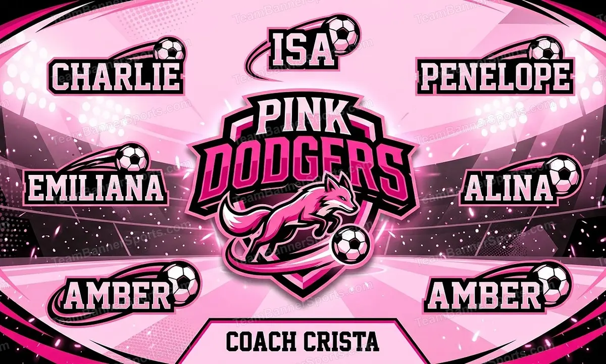 Pink Dodgers soccer team banner created with AI