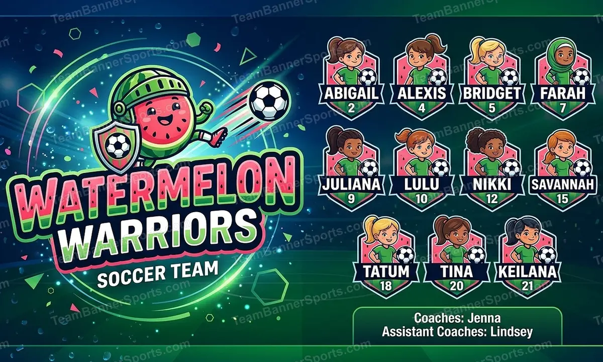 Watermelon Warriors soccer team banner created with AI