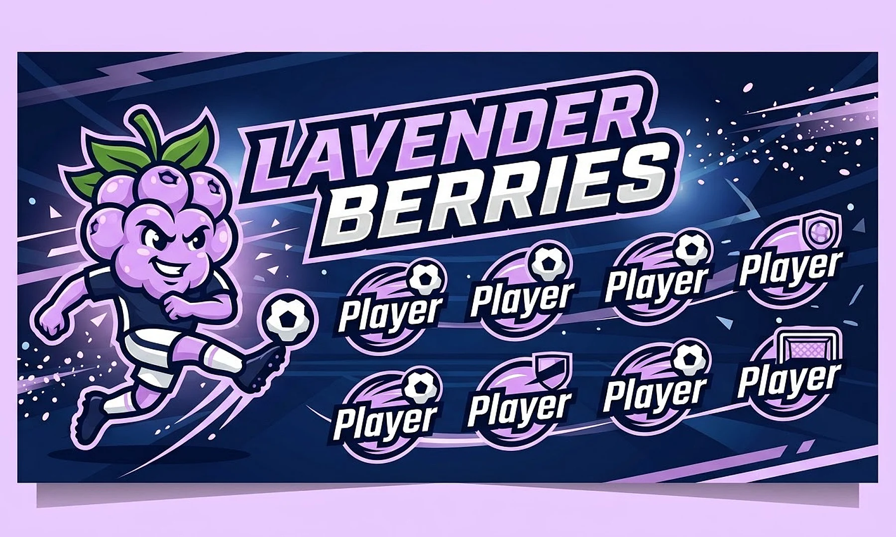 Lavender Berries soccer team banner created with AI