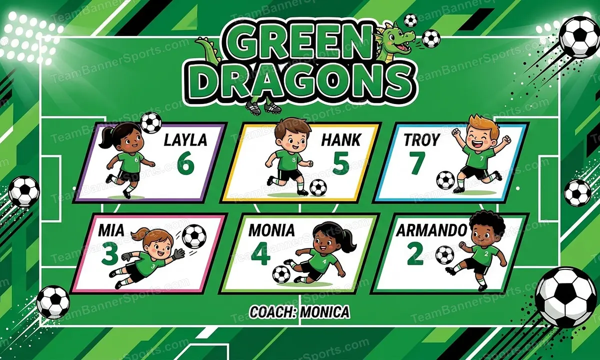 Green Dragons soccer team banner created with AI