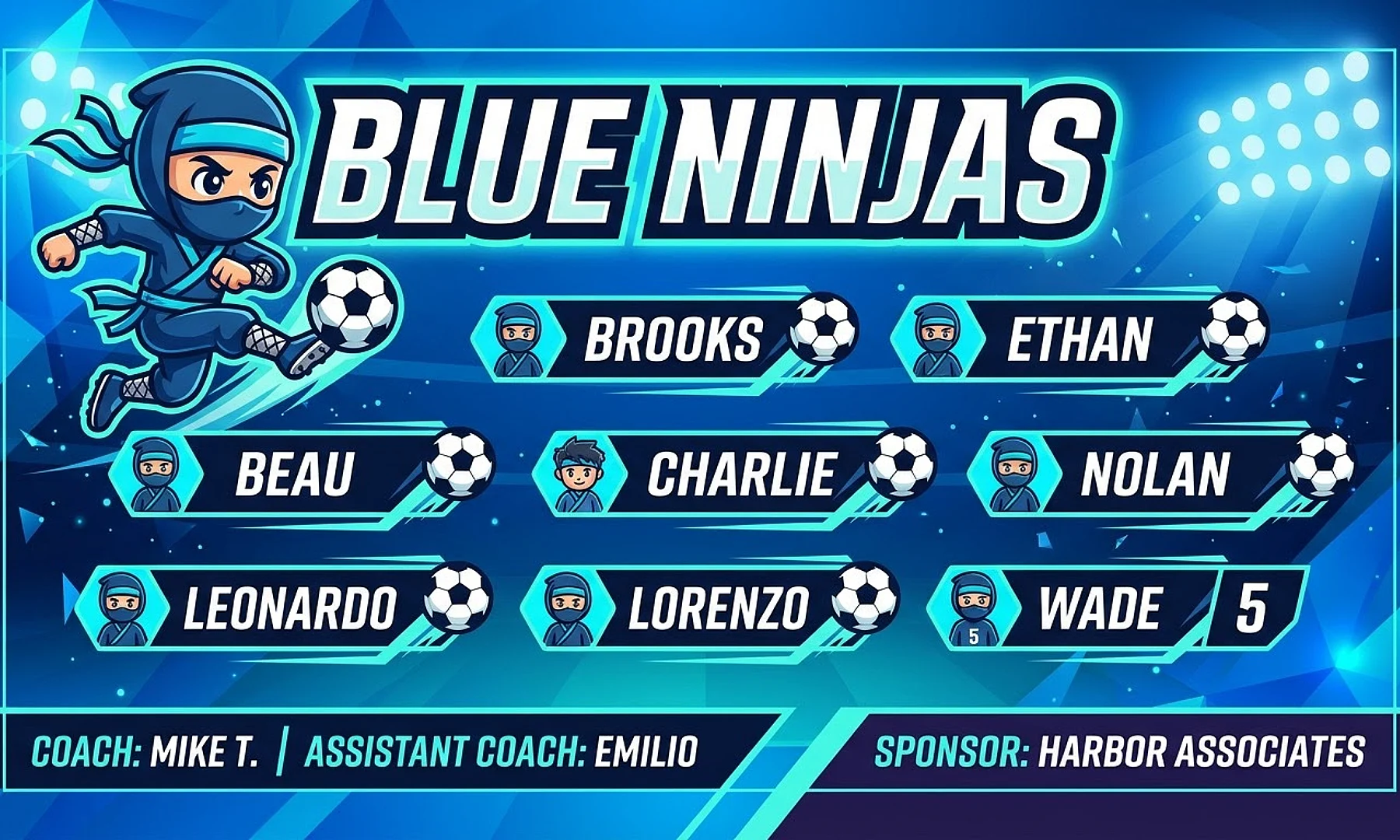 Blue Ninjas soccer team banner created with AI