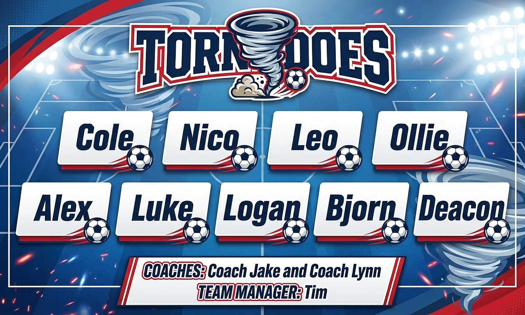 Tornadoes soccer team banner created with AI
