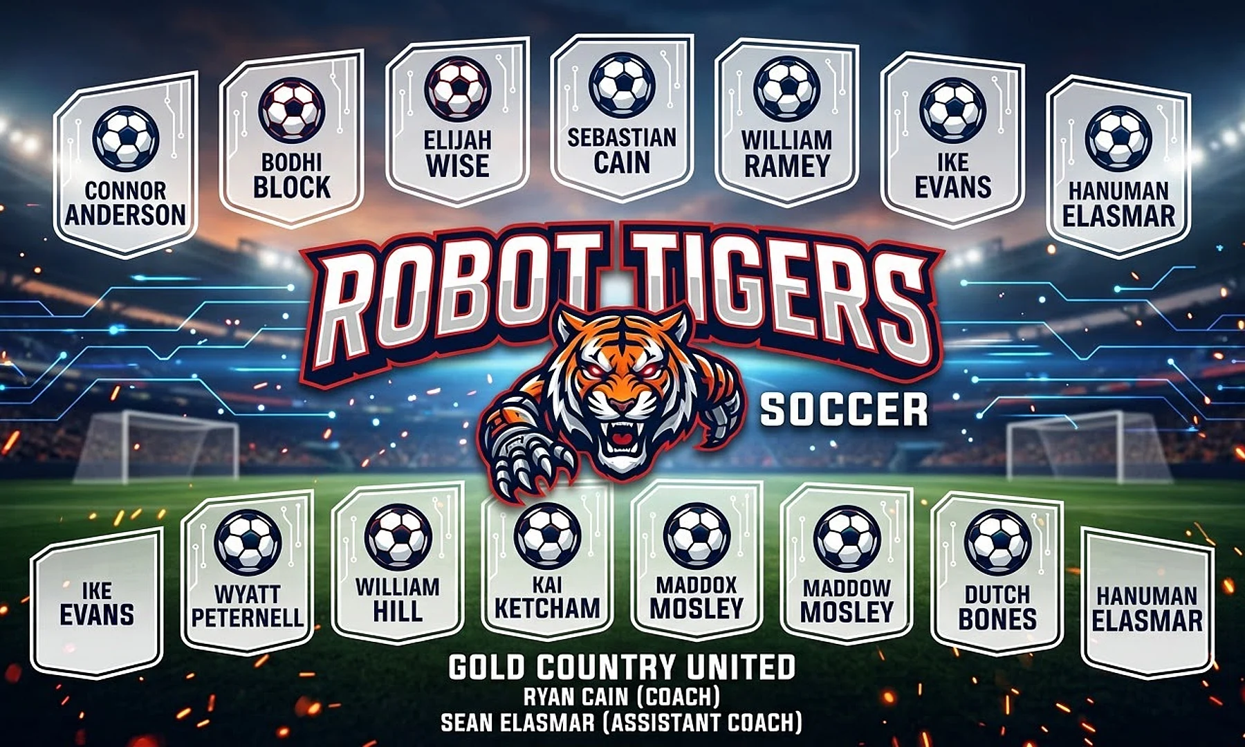 Robot Tigers soccer team banner created with AI