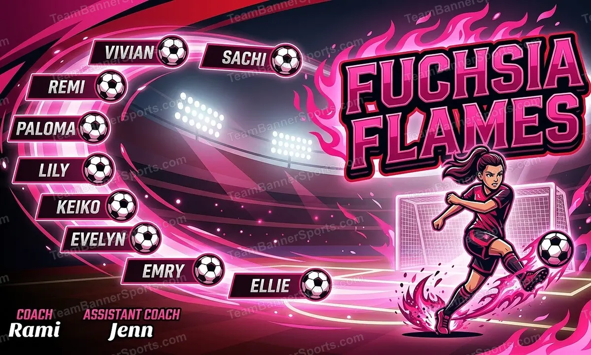 Fuchsia Flames soccer team banner created with AI