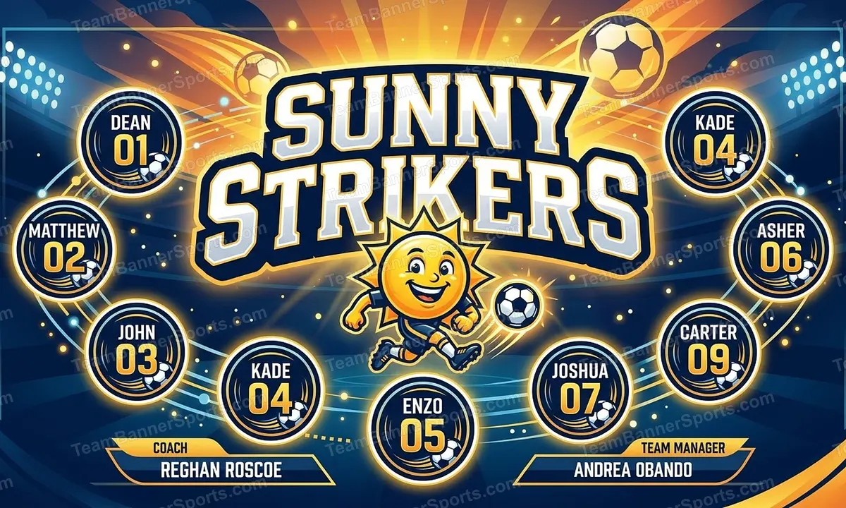 Sunny Strikers soccer team banner created with AI