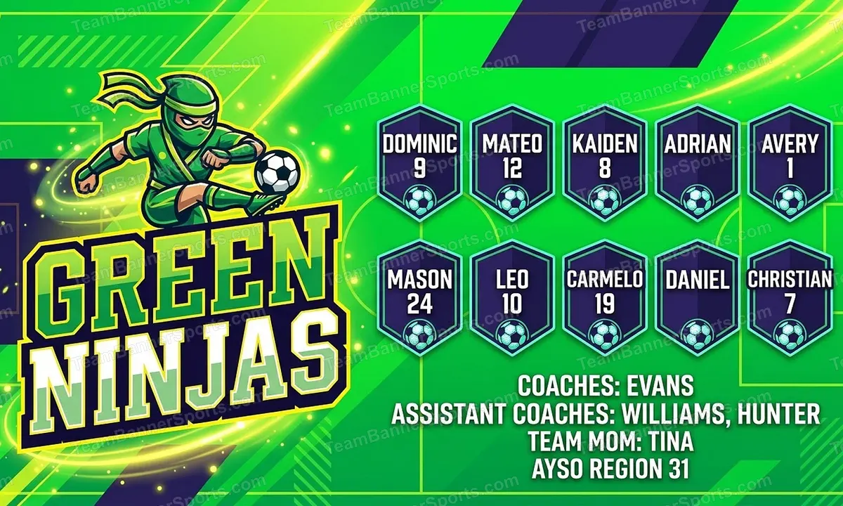 Green Ninjas soccer team banner created with AI