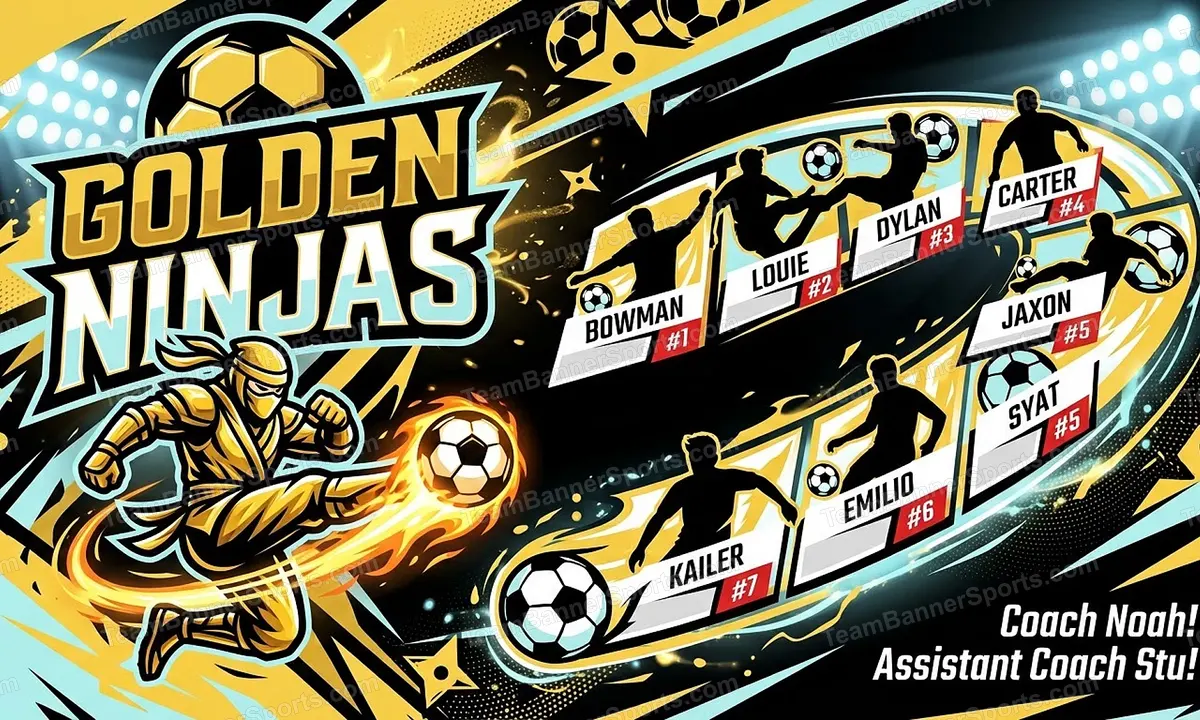 Golden Ninjas soccer team banner created with AI