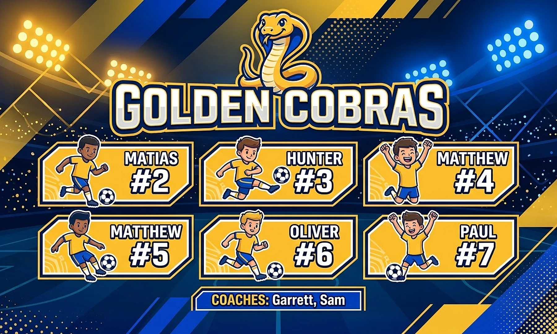 Golden Cobras soccer team banner created with AI