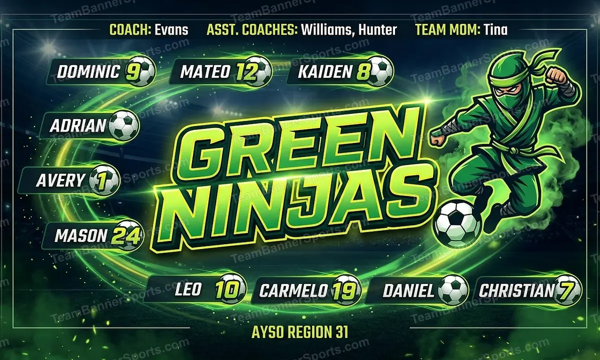 Green Ninjas soccer team banner created with AI