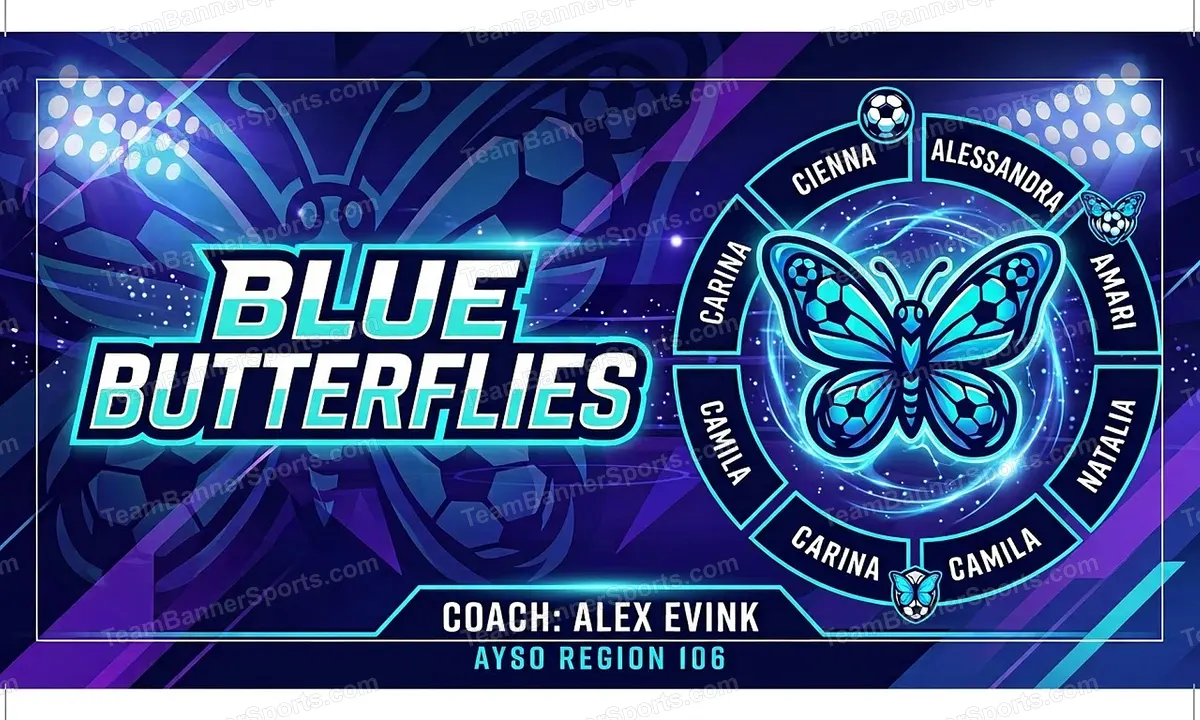 Blue Butterflies soccer team banner created with AI