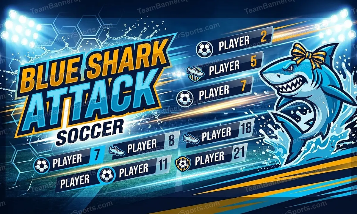 Blue Shark Attack soccer team banner created with AI