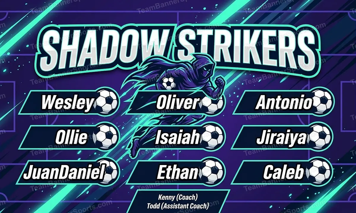 Shadow Strikers soccer team banner created with AI