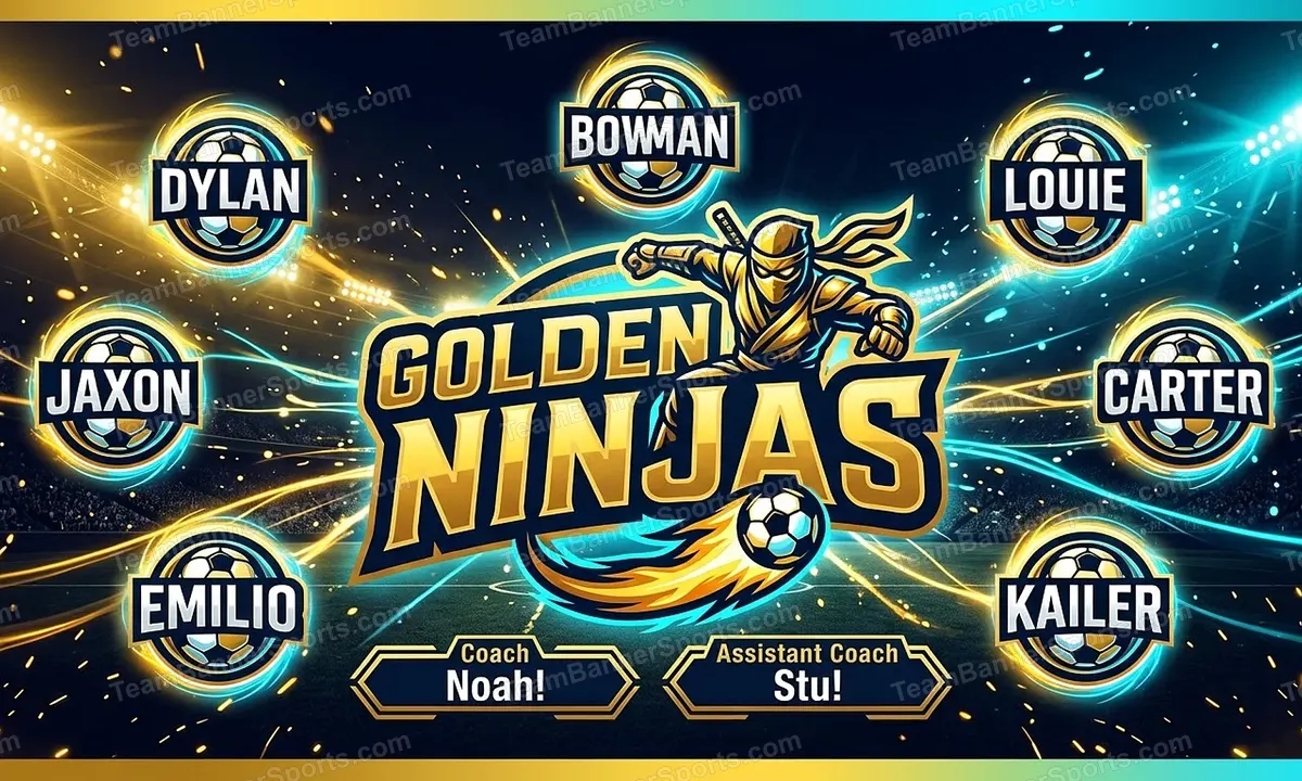 Golden Ninjas soccer team banner created with AI