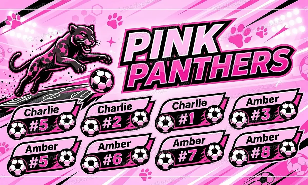 Pink panthers soccer team banner created with AI