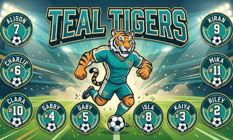 Teal Tigers Soccer AI image template