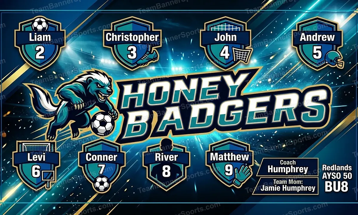 Honey Badgers soccer team banner created with AI
