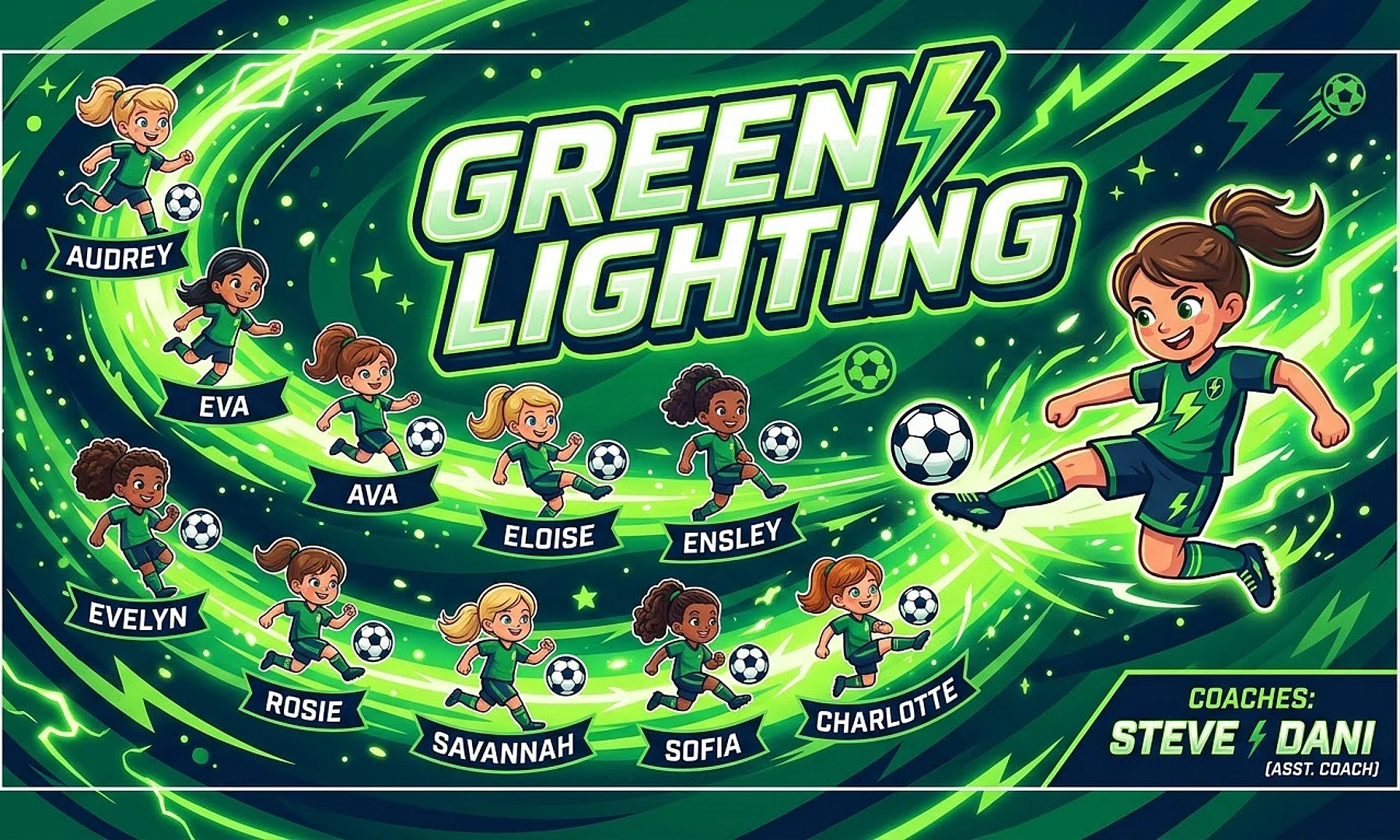 Green Lighting soccer team banner created with AI