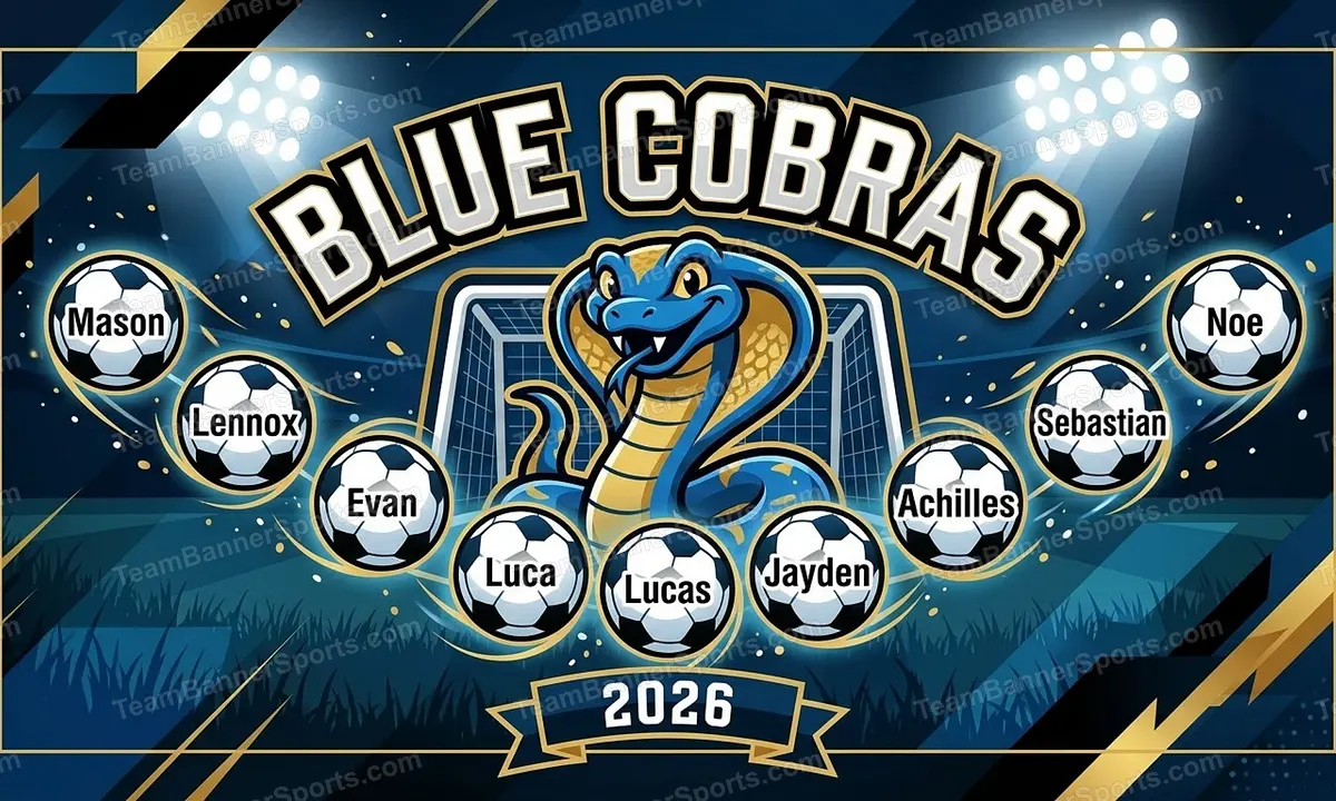 Blue Cobras soccer team banner created with AI