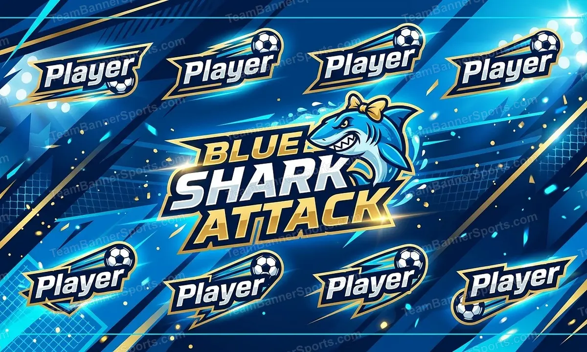 Blue Shark Attack soccer team banner created with AI