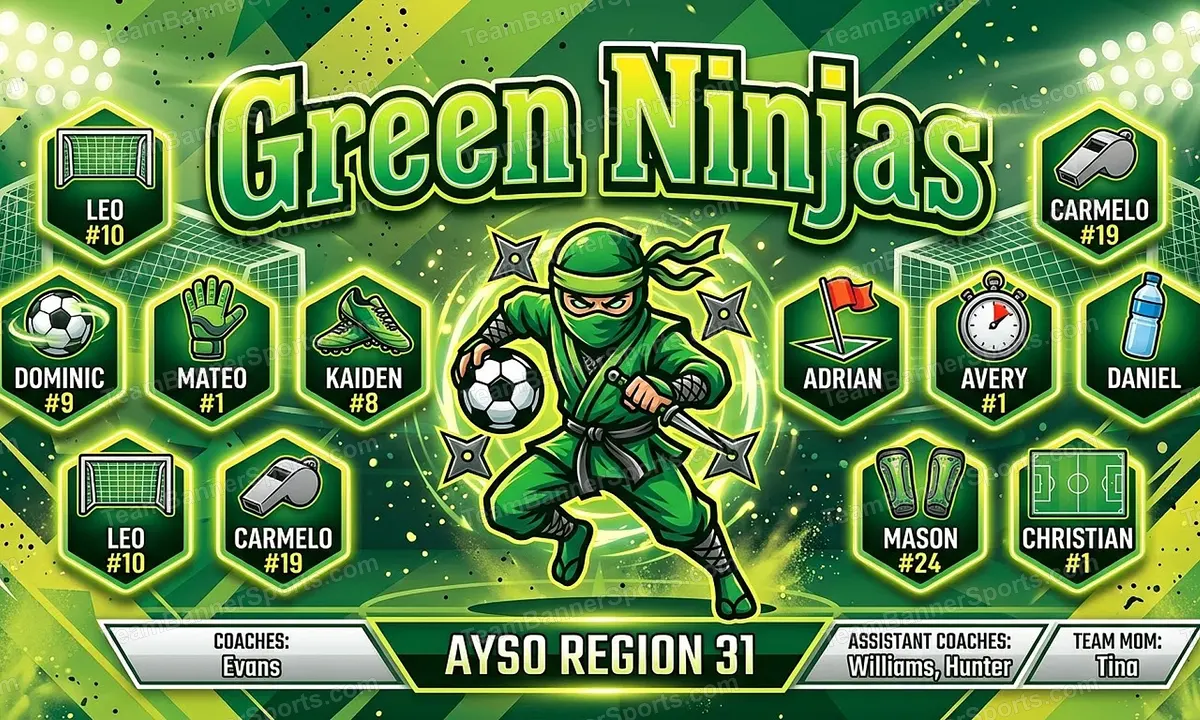 Green Ninjas soccer team banner created with AI