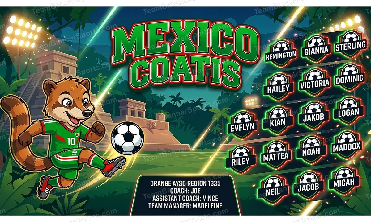 Mexico Coatis soccer team banner created with AI