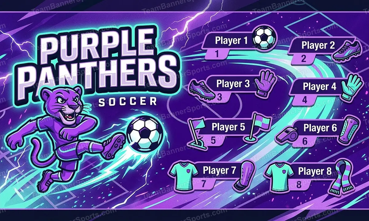 Purple panthers soccer team banner created with AI