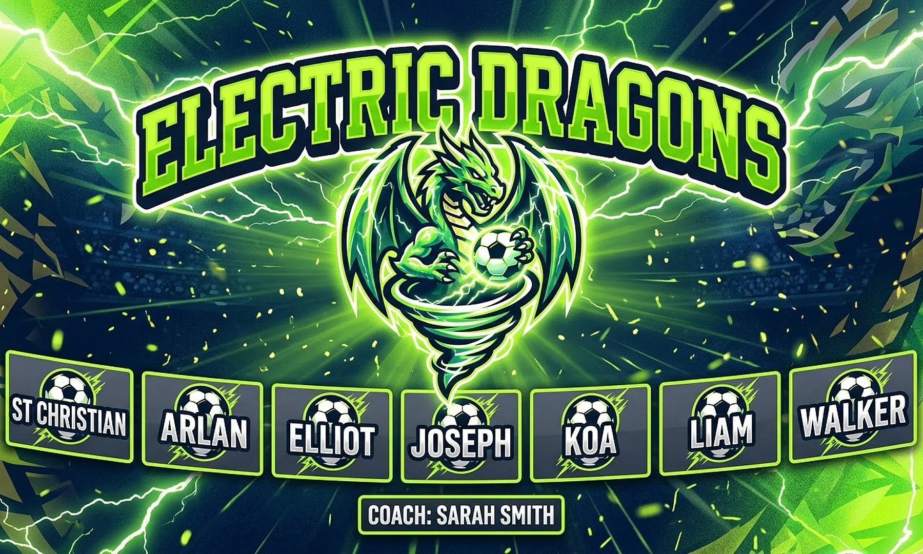 electric dragons soccer team banner created with AI