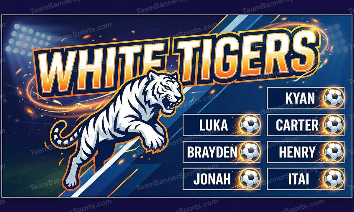 White Tigers soccer team banner created with AI