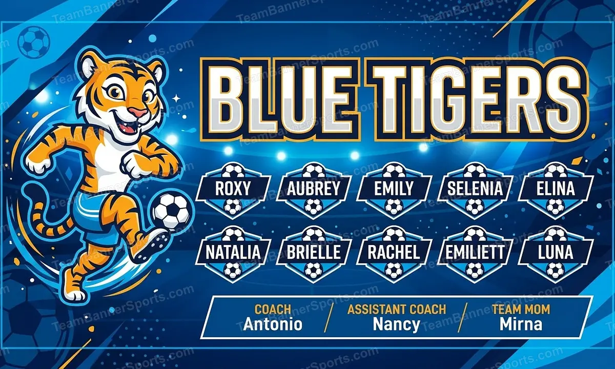 Blue Tigers soccer team banner created with AI