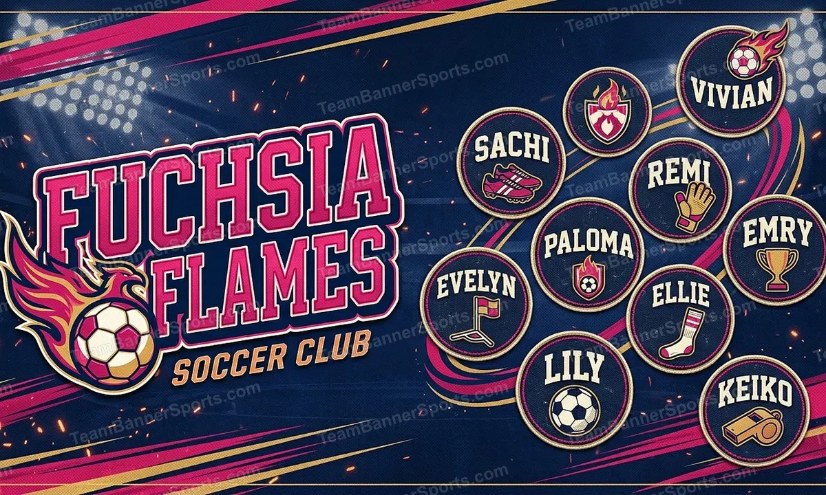 Fuchsia Flames soccer team banner created with AI