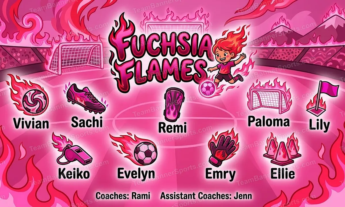 Fuchsia Flames soccer team banner created with AI