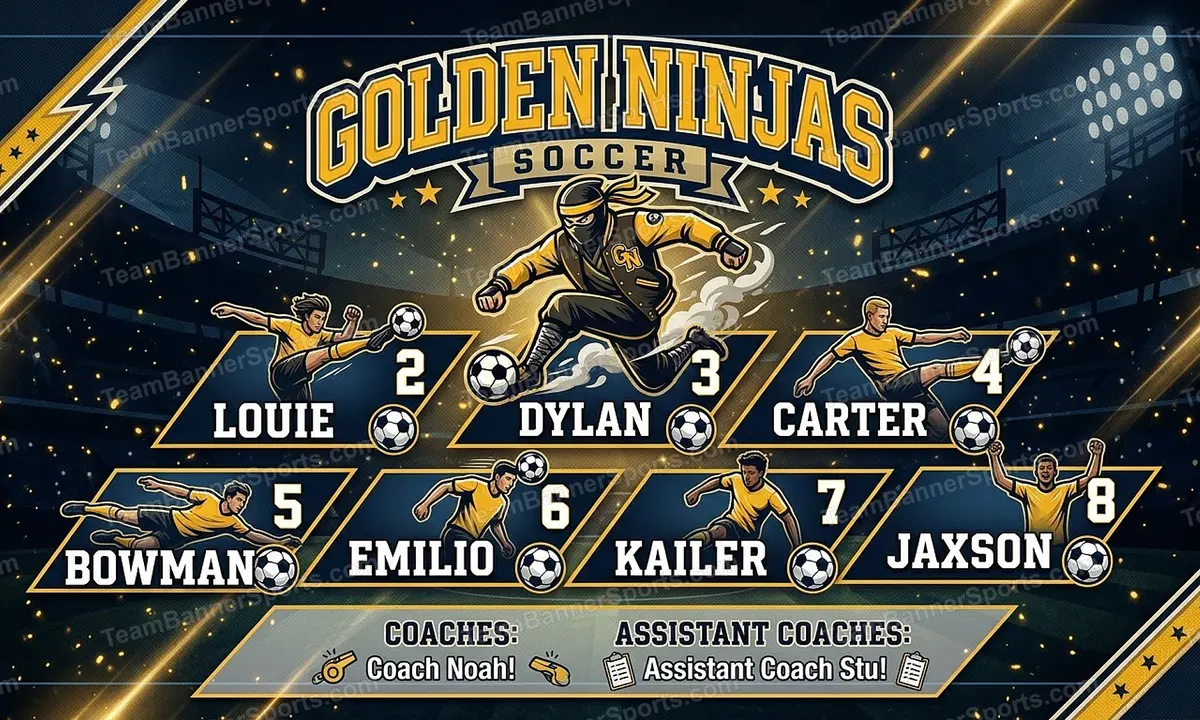 Golden Ninjas soccer team banner created with AI