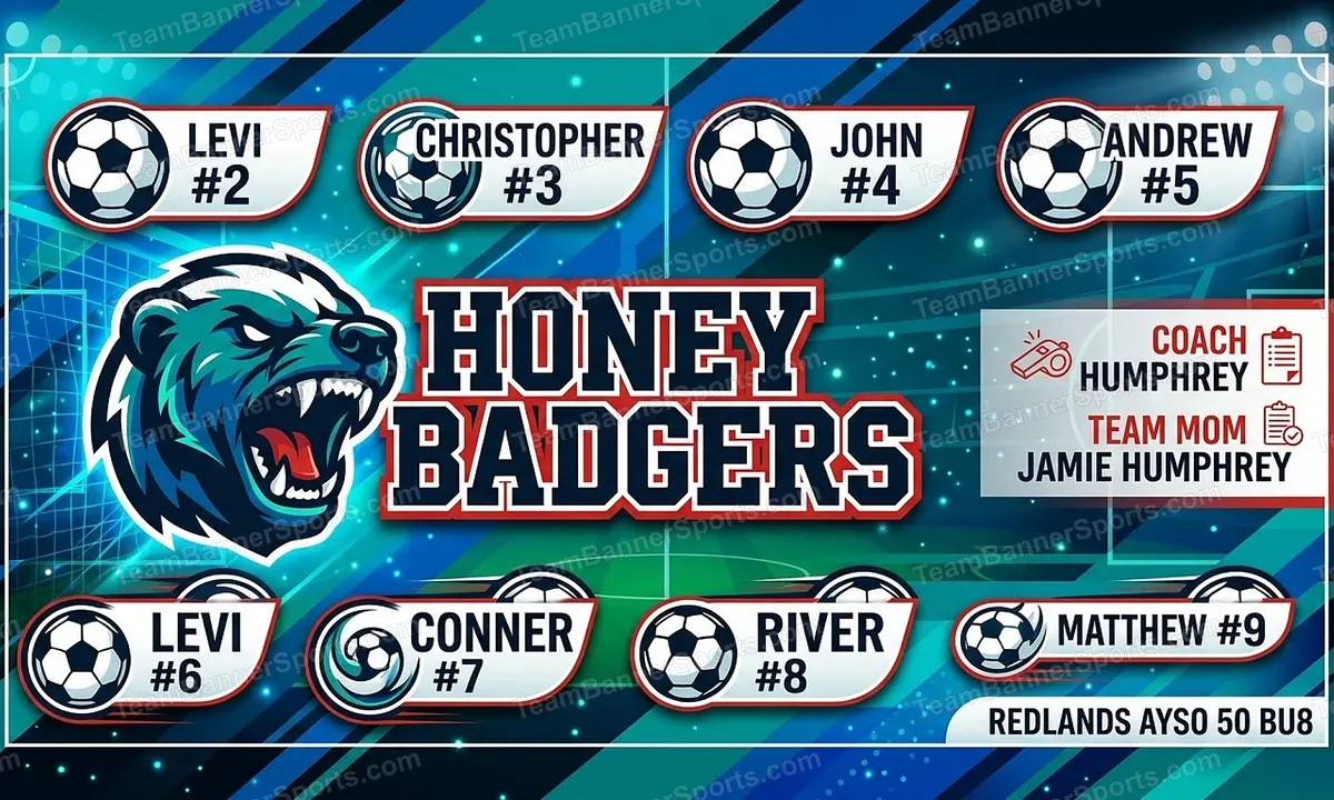Honey Badgers soccer team banner created with AI