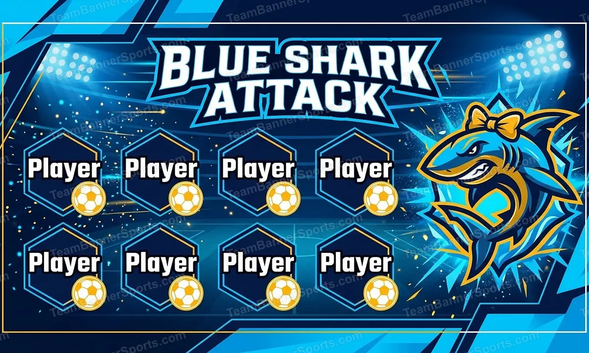 Blue Shark Attack soccer team banner created with AI