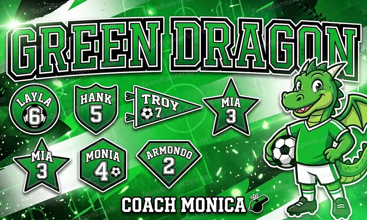 Green Dragon soccer team banner created with AI