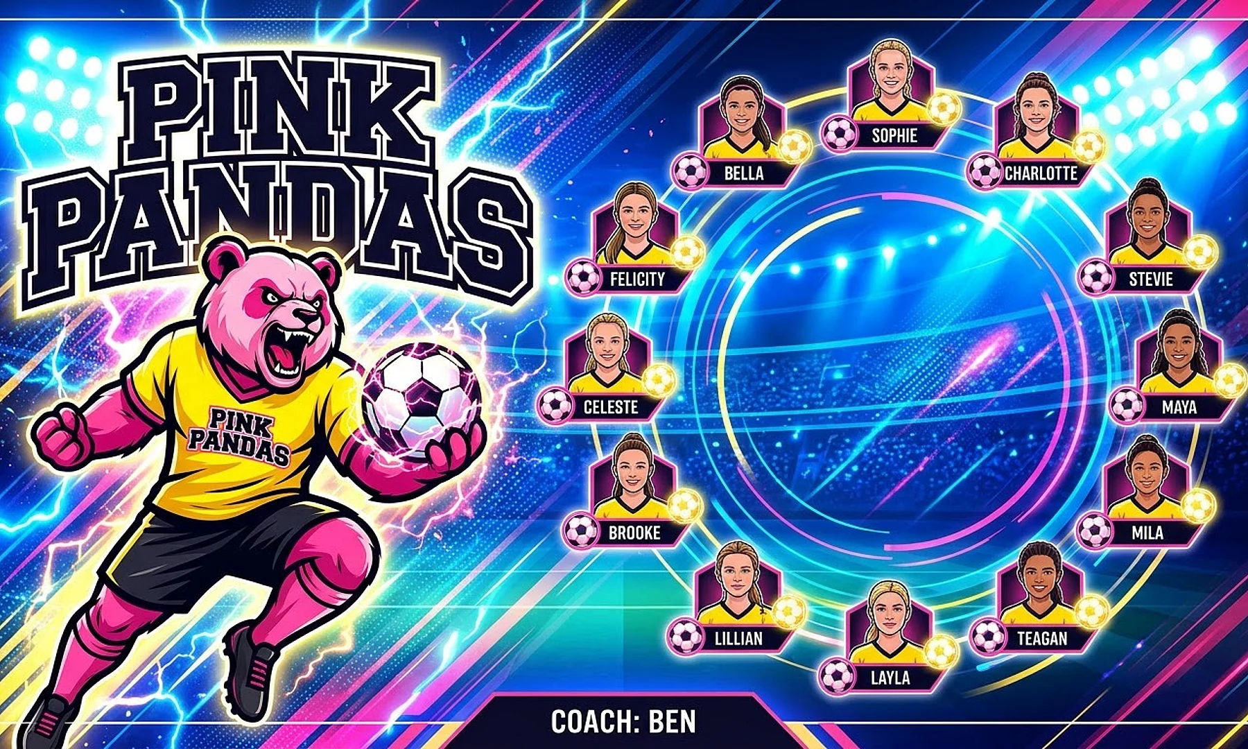 Pink Pandas Soccer AI image template